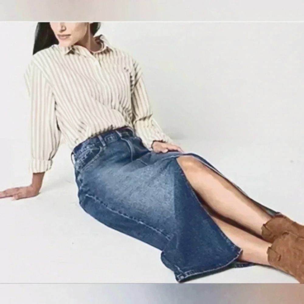 a.n.a Blue Denim Maxi Skirt with Front Slit